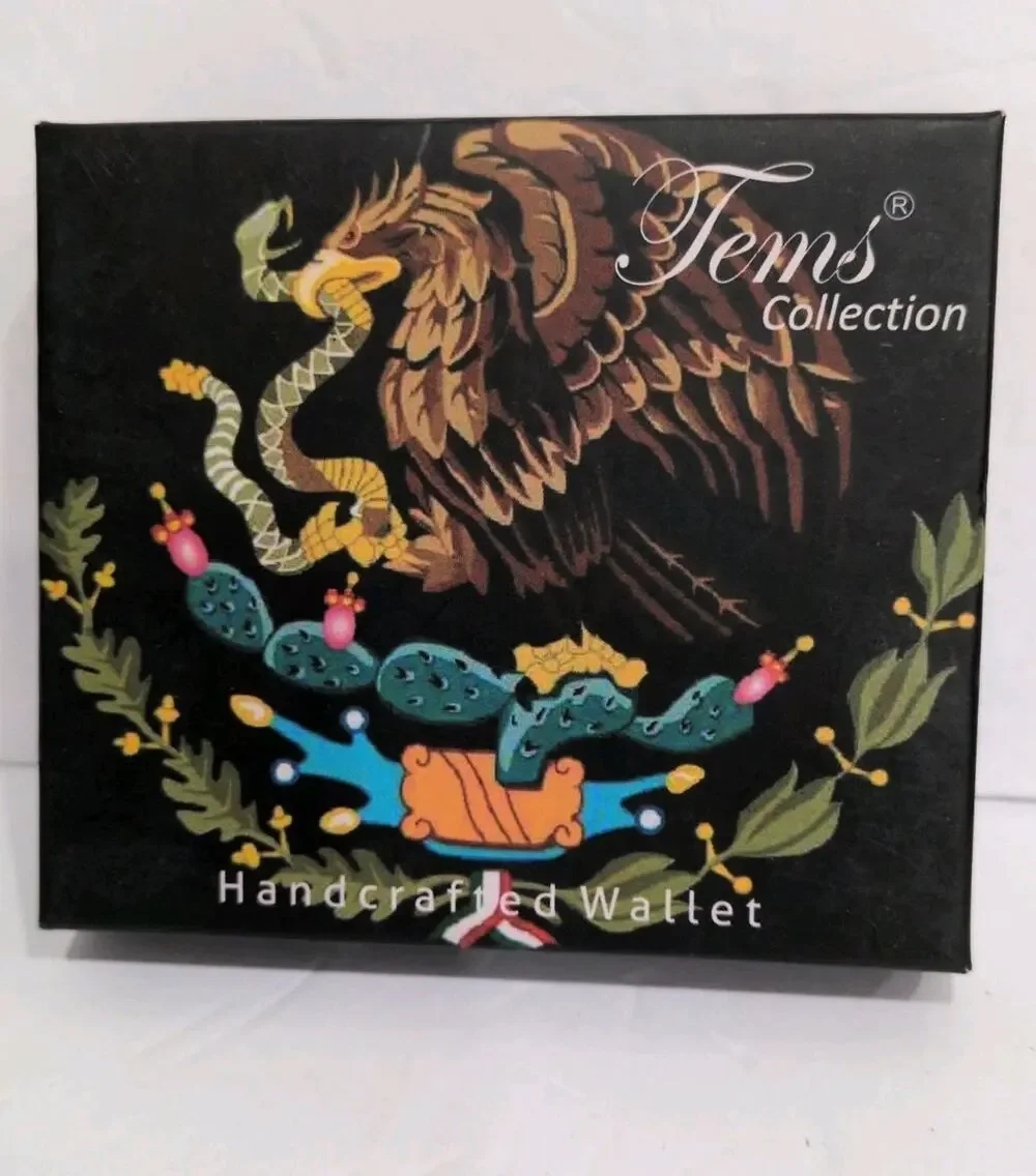 Mexico Eagle Bi-Fold Men's Leather Wallet Printed In Gift Box Flag Aztec